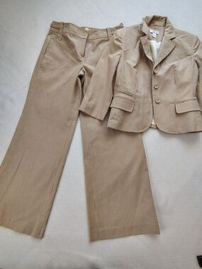 Ann Taylor LOFT Petites Pinstripe Pant Suit Set 2-Piece Wide-Leg Blazer Cotton 4